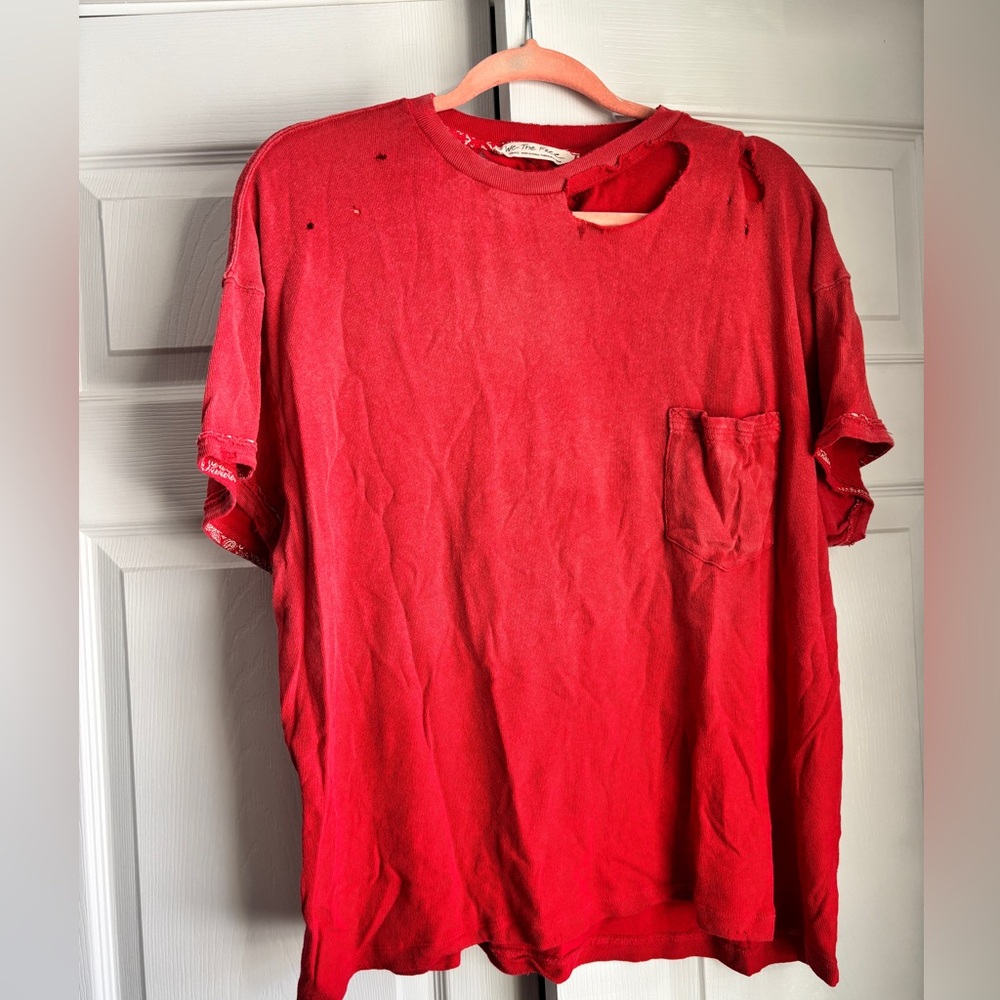FREE PEOPLE Distressed Oversized Pocket Tee